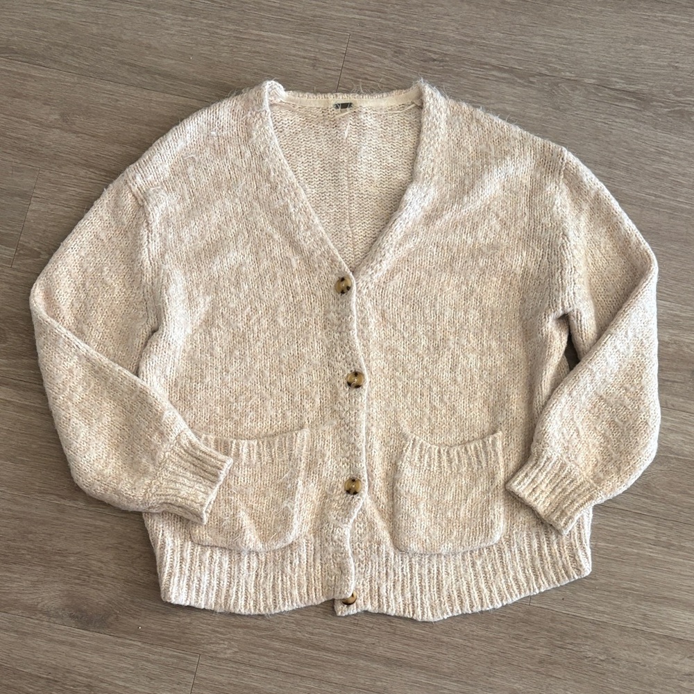 Free People Cream Button-Up Cardigan